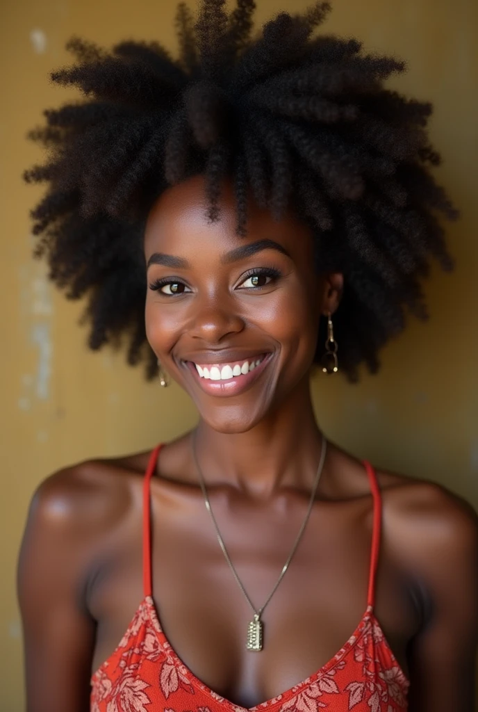 Jolie martiniquaise forme généreuse sexy souriante cheveux naturels