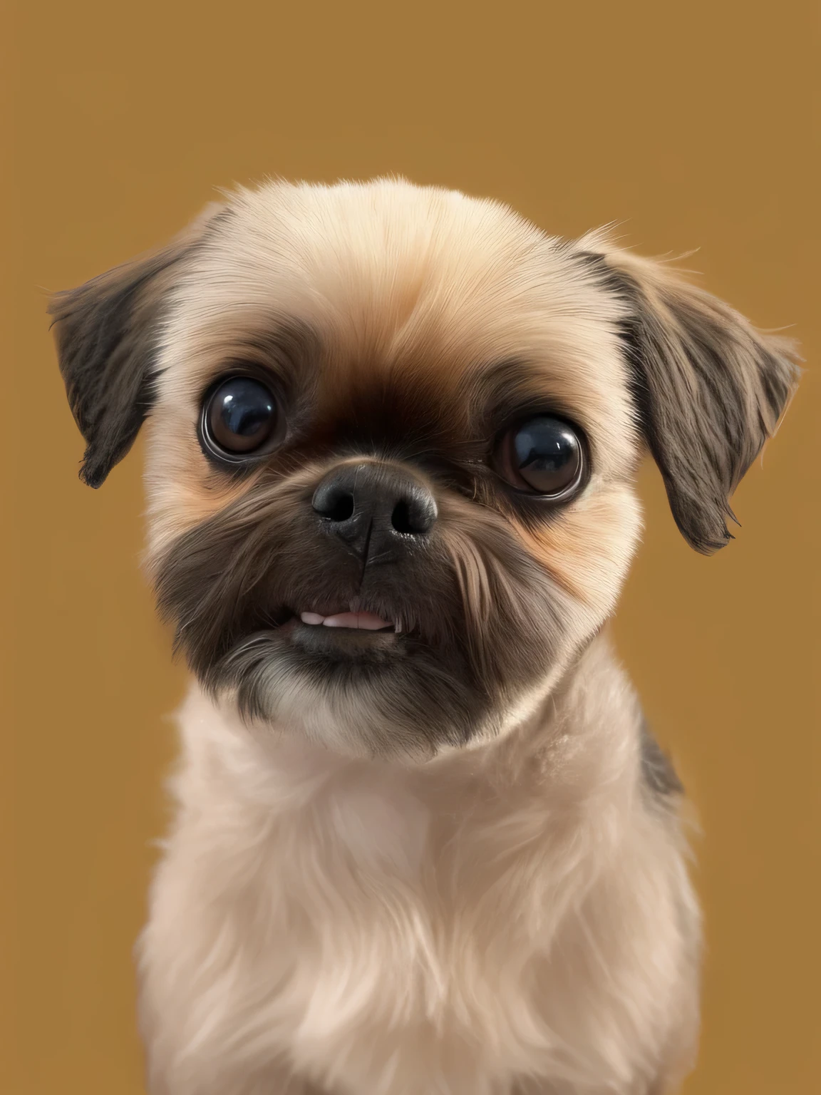 a very cute furry dog, hair drawn like cartoons, Perfectly drawn Eyes, eyes like a cartoon, gorgeous eyes, perfects eyes, She is very happy, She is smiling, the image is very detailed