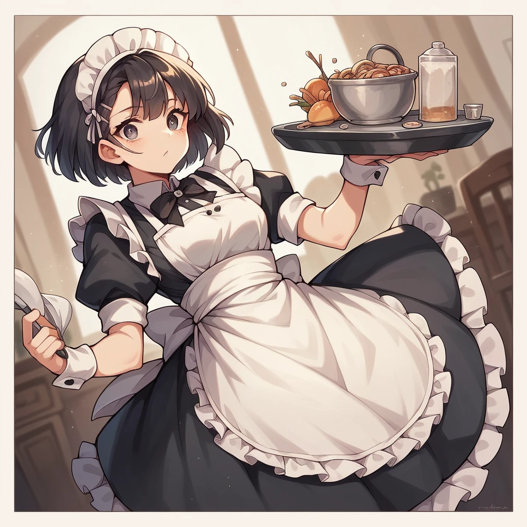 score_9, score_8_superior, score_7_superior (score_9:0.9),score_8_superior,score_7_superior,Anime Style,evaluation_Safety,(PDXL),Maid's Headdress,lira,Maid clothes,One girl,alone,View your viewers,Elf Ears,Medium chest,Black Hair,robot,