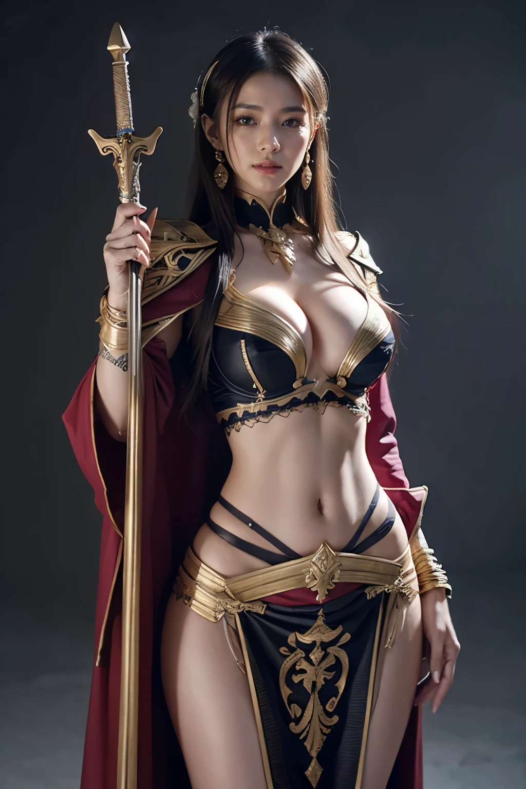 One girl, pelvic curtain,High resolution, Middle wind,Holding a dagger、Anatomically correct, Highest quality, Textured skin, The cleavage is visible