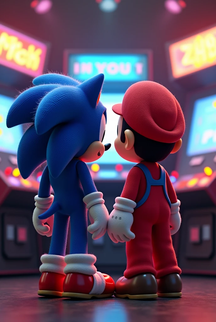 Sonic and mario playing arcade together
