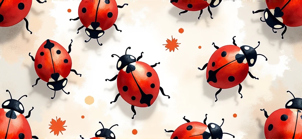 Ladybug pattern, in watercolor style