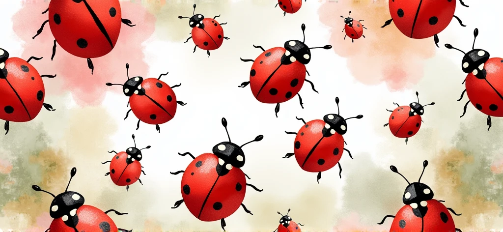 Ladybug pattern, in watercolor style