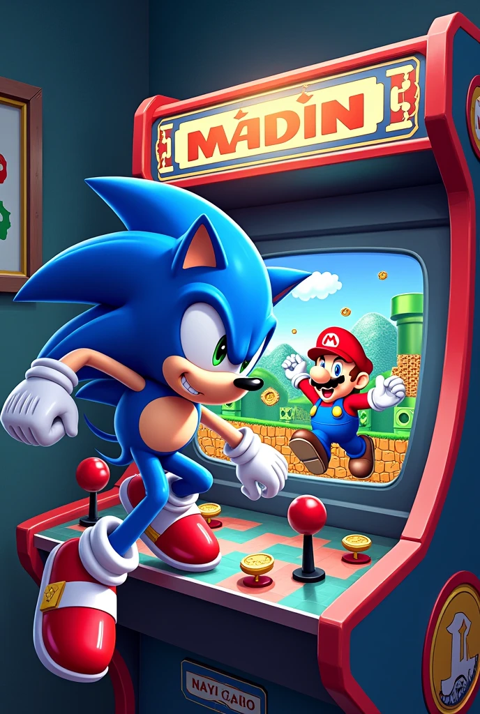 Sonic playing arcade of mario bros