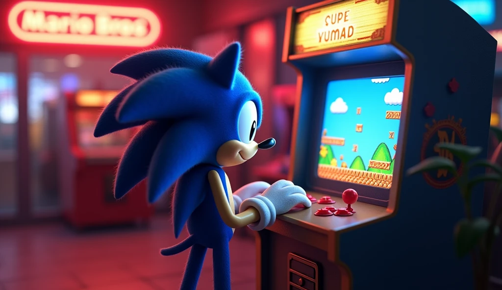 Sonic playing arcade of mario bros