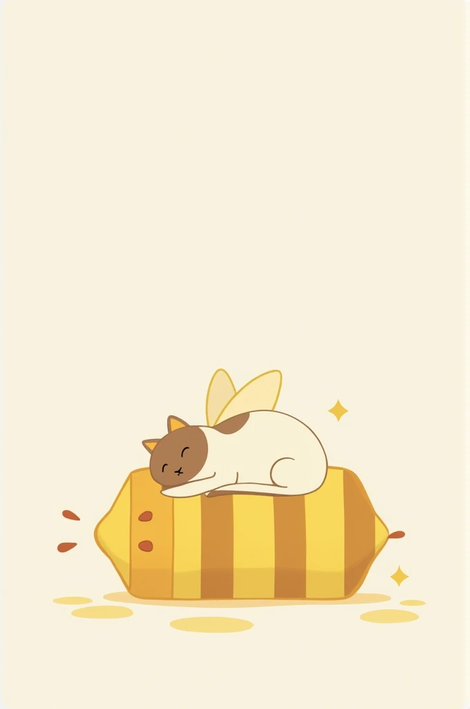 Minimalistic art of a cat sleeping on its honey bee bed