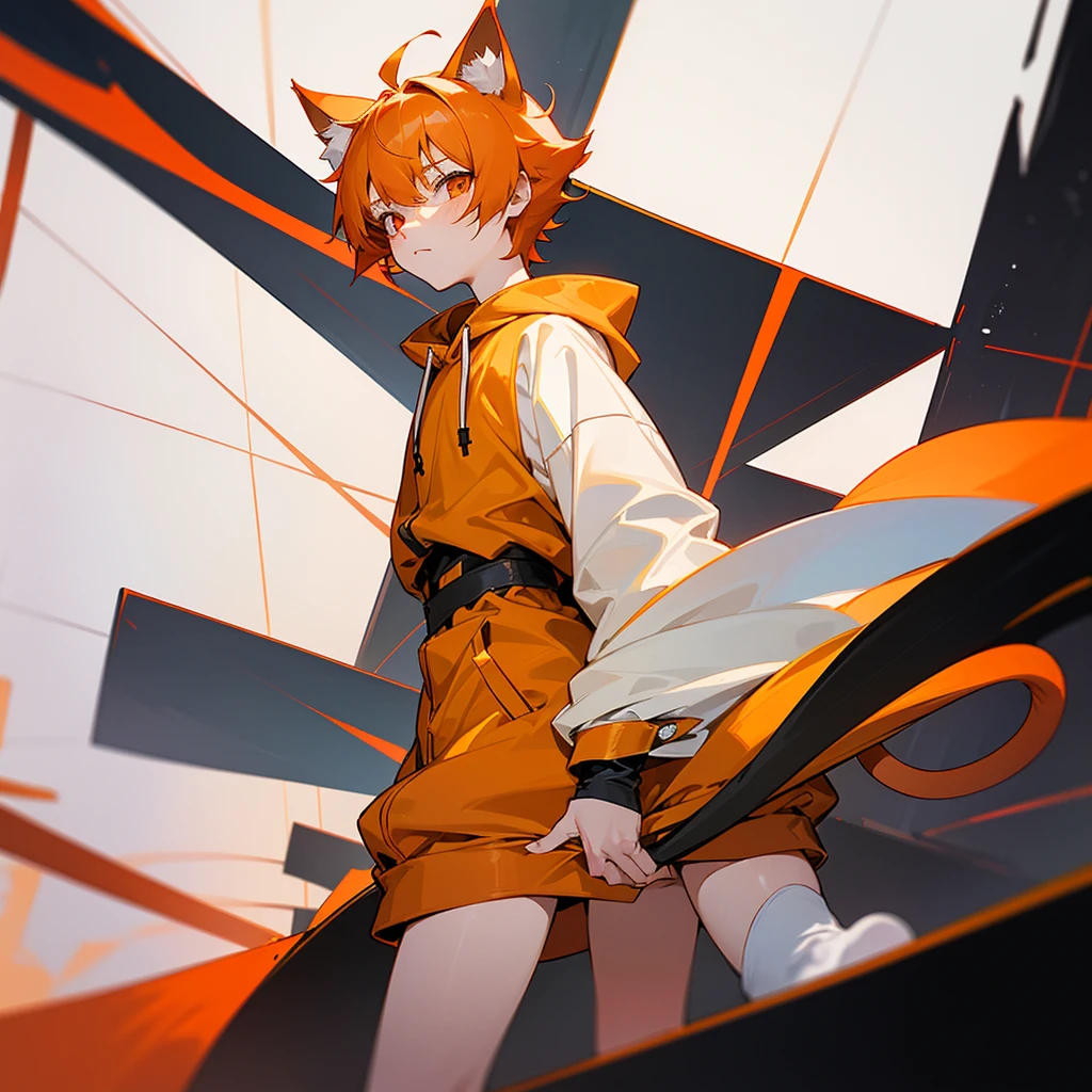 anime boy, short boy, 17 years old, orange hair, red eyes small, cute, short hair, boy, small, long sleeve, hair with bangs, orange cat ears, cat tail
(*I'm Elliot, a short aginger cat boy with 5'3)
(Using an oversized pastel yellow hoodie, black short and white leg warmers, I had ginger short fully hair along with cat ears and tail of the same color. I had white skin and yellow cat-like eyes)