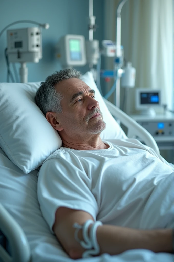 White man in a hospital bed 
