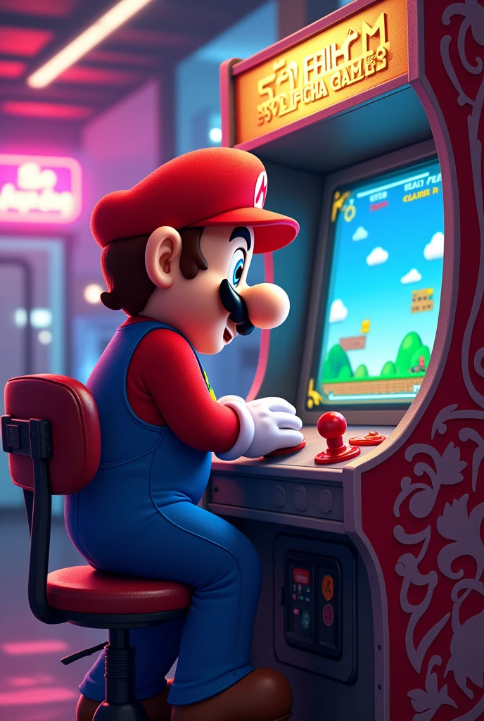 Mario playing arcade of brand Só 1 Ficha Games