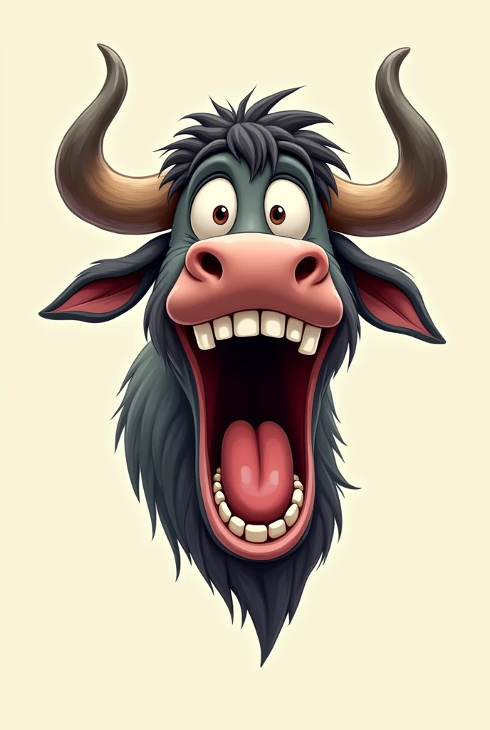 Cartoon of a buffalo with its mouth open, only the head, not the body