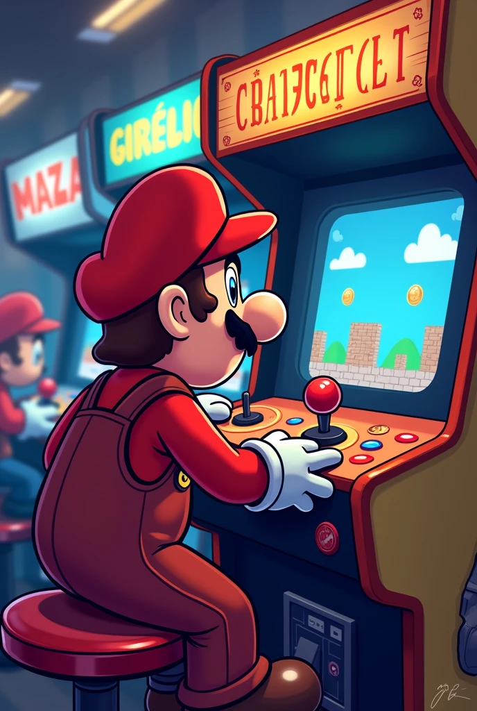 Mario playing arcade called Só 1 Ficha
