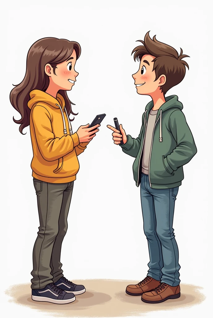 Group work of two people cartoon drawing