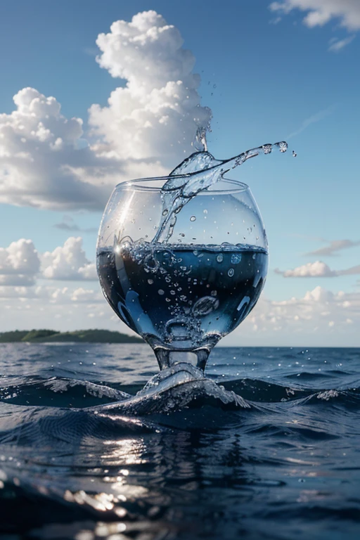 The most beautiful postcard with the image of water, wet, spray, liquid, Solar, day, blue sky, clouds, nature, natural setting, (character focus:1.1), Sharp Focus, realistic, very detailed, Ultra detailed, Best quality, top quality, realistic lighting, hyper-detailed, hyperrealism, Greg Rutkowski