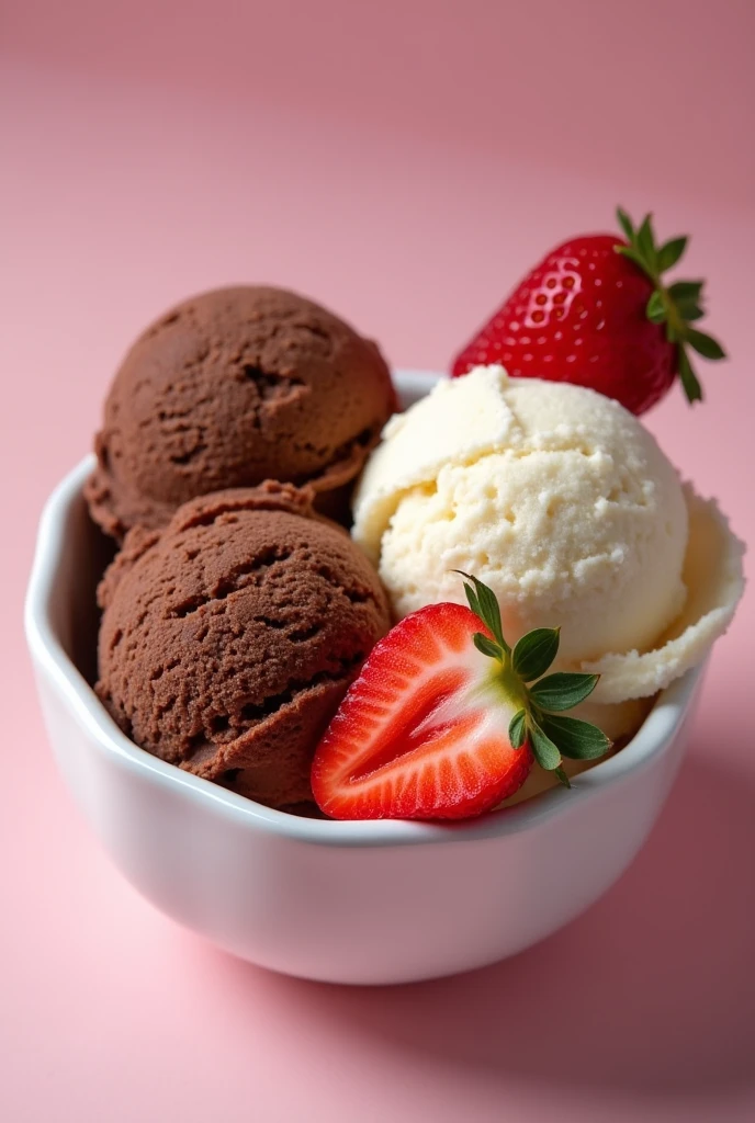 Beautiful delicious pebble ice cream, one chocolate and one strawberry.