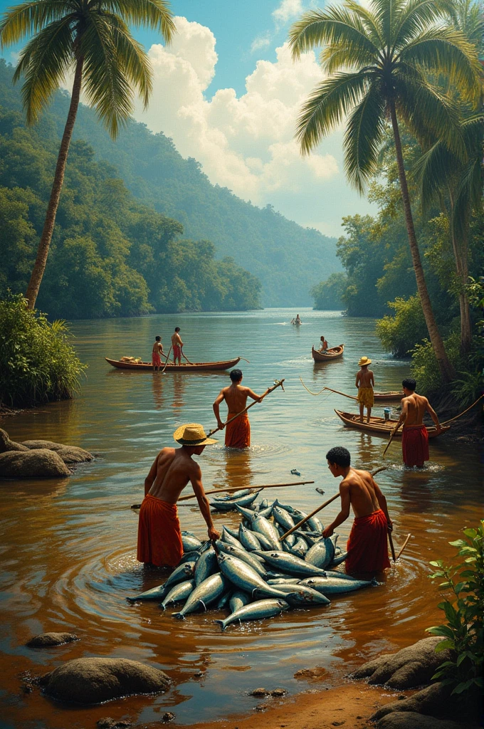 I create an image about community fishing in the central Amazon