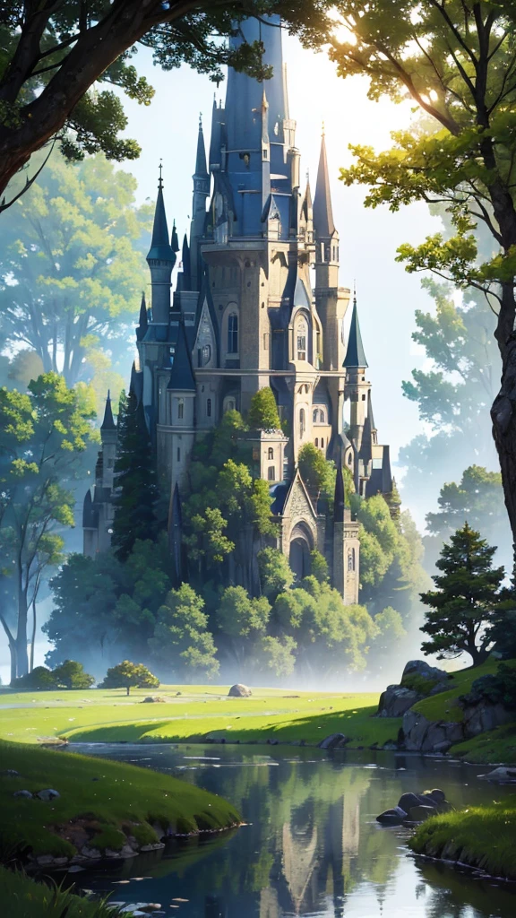 Landscape, 8k potrait of beautiful house in orange grass fields, wonderful environment, mystical, fairy tale place, beautiful render of a fairytale, atmospheric fantasy setting, fairytale forest, magical castle, fantasy setting, hoomie house). wonderful, magical forest in the background, impressive fantasy landscape, enchanted magical fantasy forest, magical fantasy forest, intricate, elegant, point of interest photography, perfect natural lighting (masterpiece, sidelighting, finely detailed beautiful lanscape), realistic mountain, realistic sky, beautiful sky, medium ray of light, rule of third photography, point of interest photography, perfect lanscape color tone, realistic leaf, falling leaf, realistic grass, realistic tree, sureal photography, cave, realistic moss, realistic water, water reflection, dramatic shadow, nature rope, tree rope, realistic rock stone, Fog, Foggy, saturation glow light, repainting the moon, lots of stars