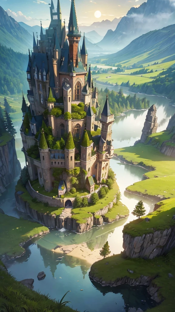 Landscape, 8k potrait of beautiful house in orange grass fields, wonderful environment, mystical, fairy tale place, beautiful render of a fairytale, atmospheric fantasy setting, fairytale forest, magical castle, fantasy setting, hoomie house). wonderful, magical forest in the background, impressive fantasy landscape, enchanted magical fantasy forest, magical fantasy forest, intricate, elegant, point of interest photography, perfect natural lighting (masterpiece, sidelighting, finely detailed beautiful lanscape), realistic mountain, realistic sky, beautiful sky, medium ray of light, rule of third photography, point of interest photography, perfect lanscape color tone, realistic leaf, falling leaf, realistic grass, realistic tree, sureal photography, cave, realistic moss, realistic water, water reflection, dramatic shadow, nature rope, tree rope, realistic rock stone, Fog, Foggy, saturation glow light, repainting the moon, lots of stars