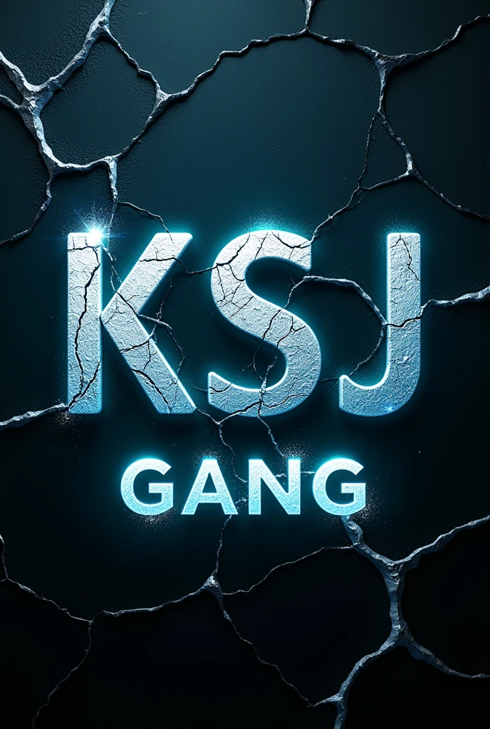 Image with a text that says "KSJ" Cracked silver With a text below those letters that say KeSeJe Gang Neon cyan on a cracked HD background