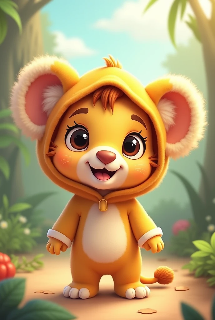 Cartoon cute baby lion boy dressed as coala