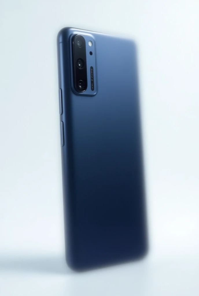 A navy blue cellphone with a vertical camera in the same format you mentioned, standing upright in a vertical position against a plain white background.