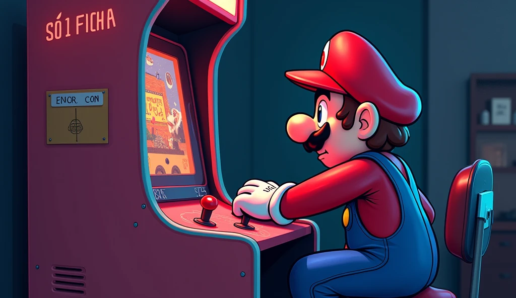 Mario playing arcade from label Só 1 Ficha