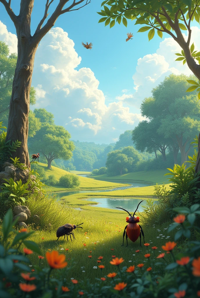 Landscapes with insects in a close-up ecosystem