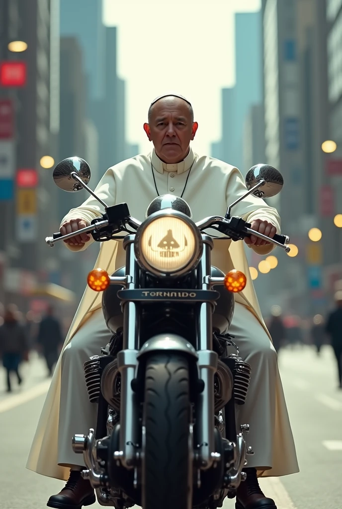 The second Pope on a Honda Tornado 250 motorcycle