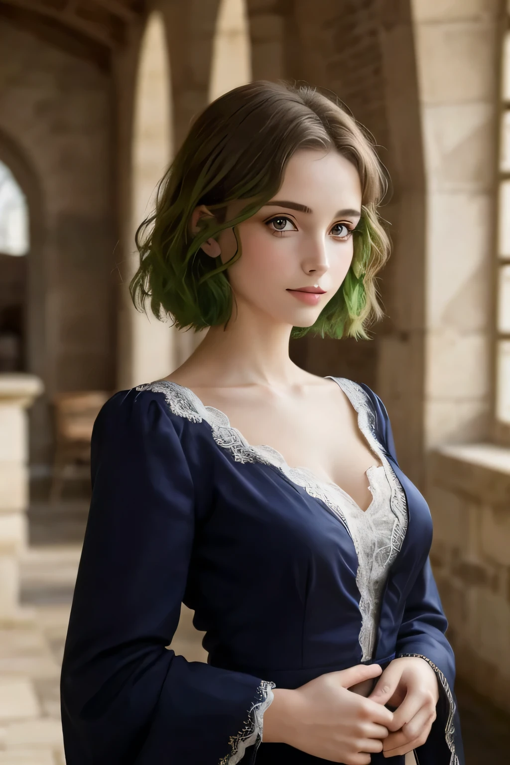 jeune adulte, aux cheveux bruns, vêtements ajustés, yeux verts