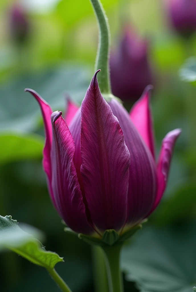 a beautiful eggplant flower blooming in a lush garden, detailed petals, vibrant colors, natural lighting, photorealistic, 8k, (best quality,4k,8k,highres,masterpiece:1.2),ultra-detailed,(realistic,photorealistic,photo-realistic:1.37),HDR,UHD,studio lighting,ultra-fine painting,sharp focus,physically-based rendering,extreme detail description,professional,vivid colors,bokeh,botanical,natural,organic,soft lighting
