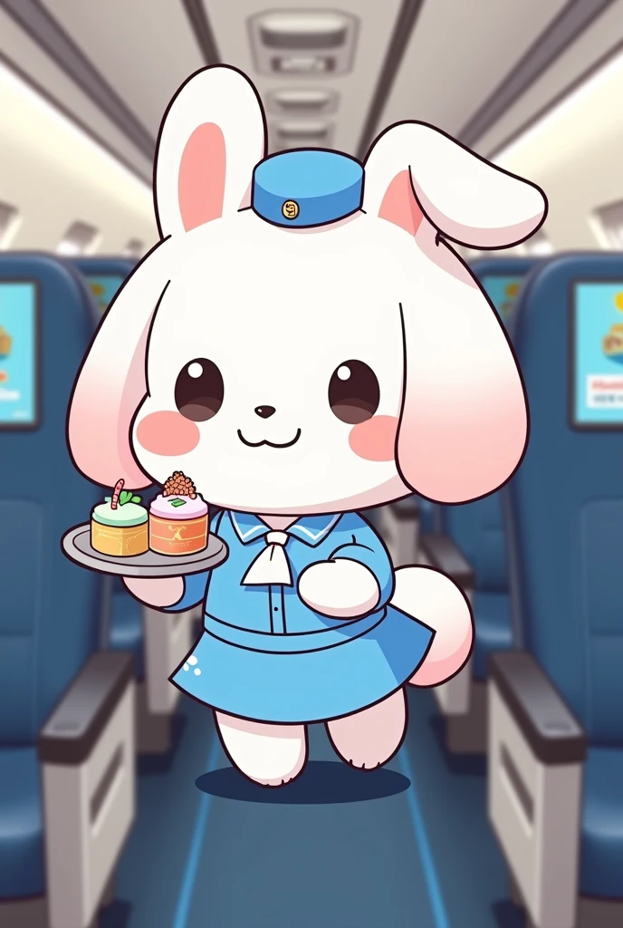 Grab the Cinnamoroll character and make it themed around the profession of flight attendant (stewardess), The closest thing to the original and kawaii, that does not look different from the original design