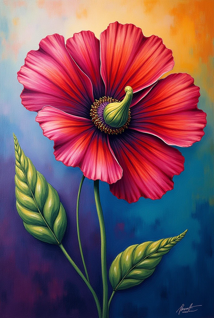 a colorful abstract painting of an eggplant flower, vibrant colors, oil pastel, crayon texture, impressionist style, beautiful detailed eggplant flower, (best quality,4k,8k,highres,masterpiece:1.2),ultra-detailed,(realistic,photorealistic,photo-realistic:1.37),vibrant colors,color harmony,dramatic lighting,expressive brushstrokes,impasto texture