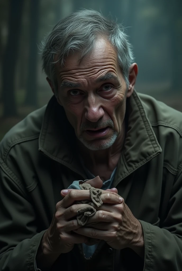 A very sad man crying