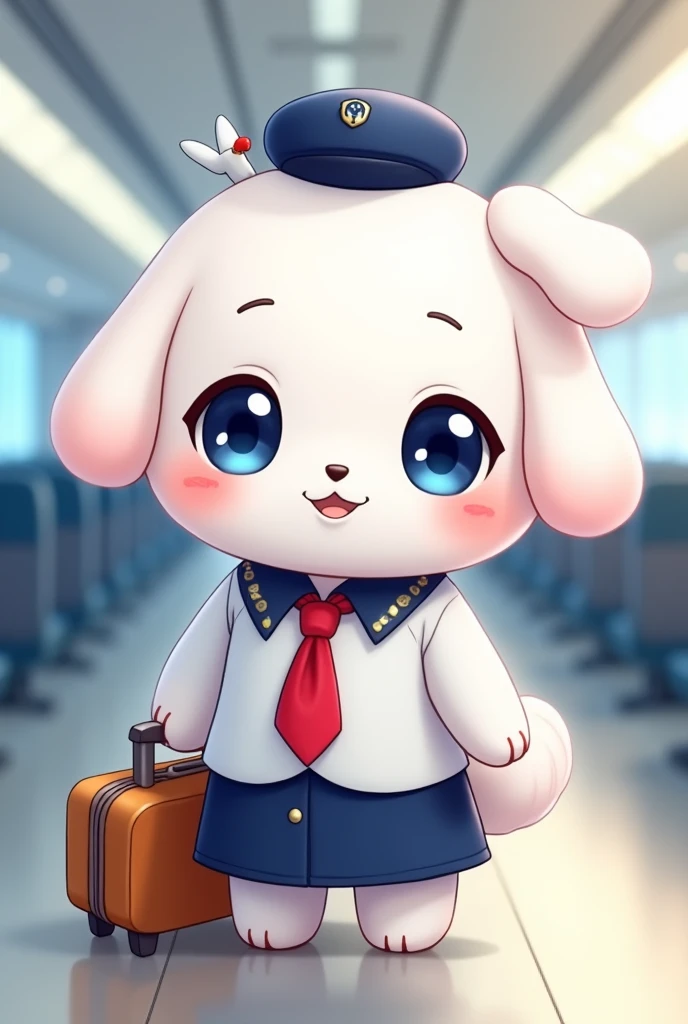 Grab the Cinnamoroll character and make it themed around the profession of flight attendant (stewardess), The closest thing to the original and kawaii, that does not look different from the original design 