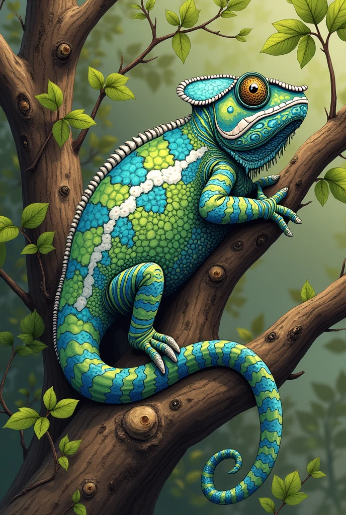 Just change it to a hand-drawn chameleon whose composition blends seamlessly with the background
