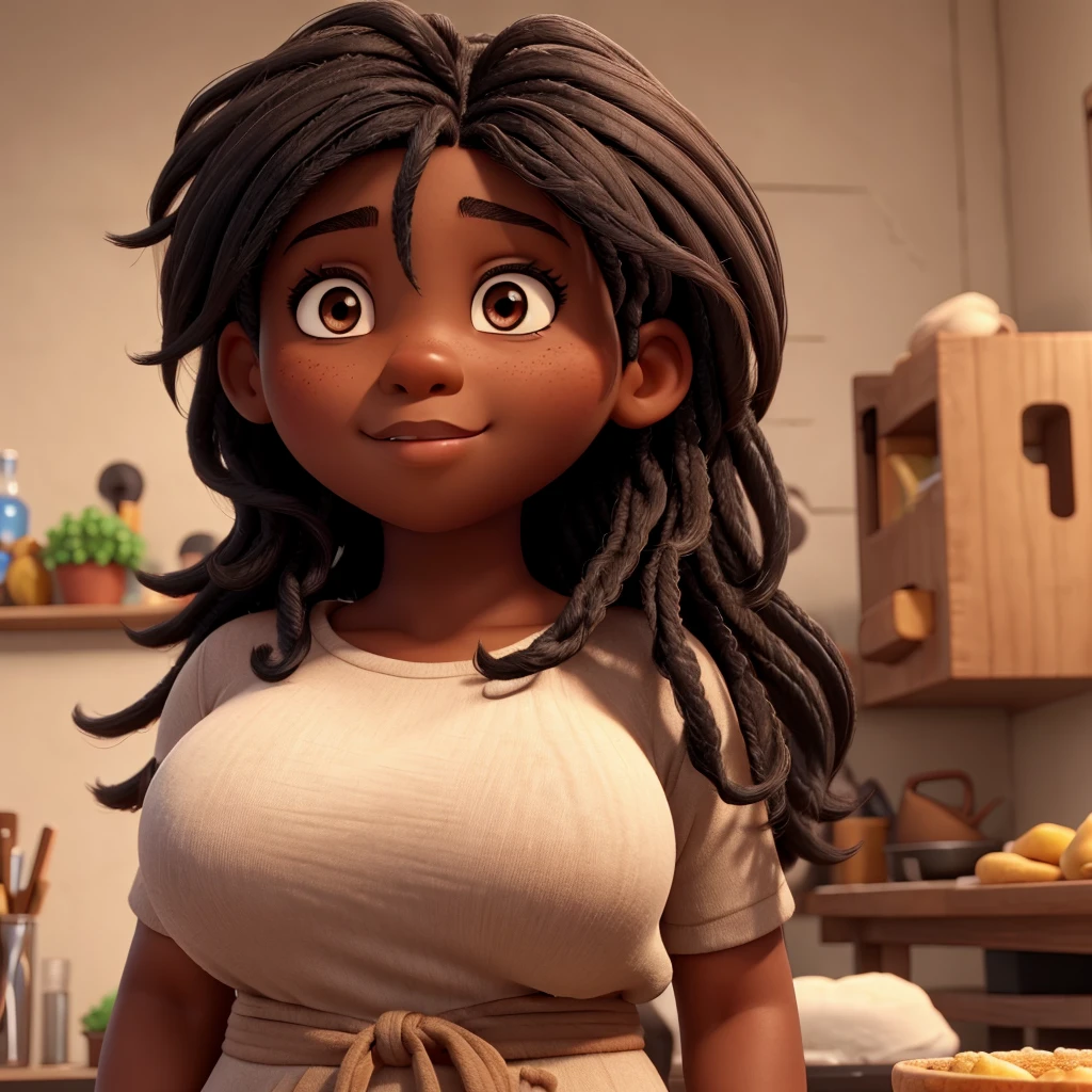 Bblack hair, Caucasian skin, Brown eyes, chubby
