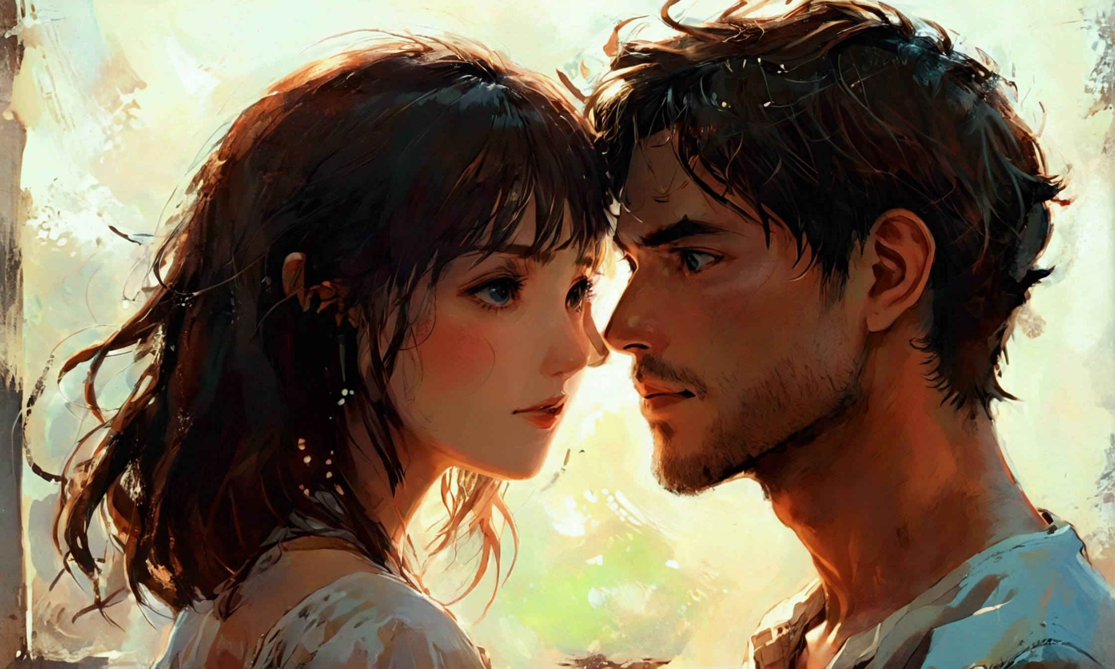 A MAN AND A WOMAN TALKING,manga style art,manga style art,manga style art,manga style art