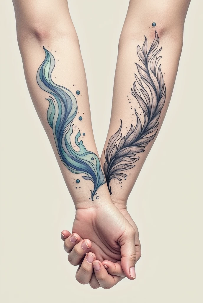Create a tattoo that can be done on the forearm near the wrist for a couple where she is the water element and he is the air element.