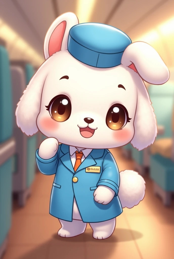 Grab the Cinnamoroll character and make it themed around the profession of flight attendant (stewardess), The closest thing to the original and kawaii, that does not look different from the original design 