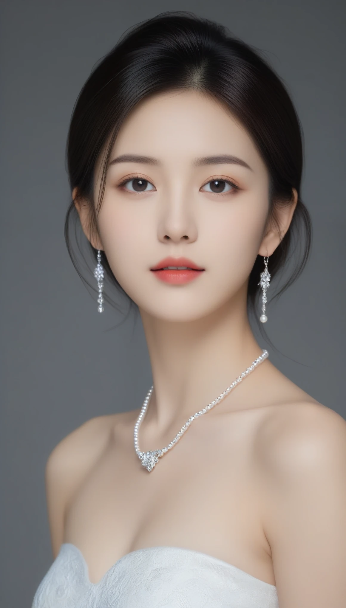 8k, Ultra-high resolution, Highest quality, masterpiece, 三分割法によるphotograph,Surreal, photograph, 1 Girl, (16 years old:1.3), pretty girl, Cute Face, 細部までBeautiful Eyes, 細かくdetailedに,masterpiece,One Girl:1.2,Japanese female announcer,full body,light smile,Black short hair,Wavy bob,Super Beautiful Girl 4,((1 girl:1.4)),Shine, Natural skin texture、(Stylish clothes:1.4),(The highest rank of ceremonial attire),Pencil Skirt,Attractive girl、16 years old、(Perfect female body:1.4)、(女の子のポートレートphotograph:1.4)、(Photorealistic images:1.4),Fantasy art,(Beautiful Face:1.4)、Beautiful breasts,Beautiful and attractive eyes、Beautiful Eyes、(Tight waist:1.4)、(Beautiful girl with perfect body proportions:1.4),Red lips,(choker:1.4、necklace:1.4、Earrings:1.4),Beautiful leg line beauty,Looking at the audience,(((Ideal body type))),A-cup small breasts :2,、Portraiture:2、Perfect Anatomy、鮮明なdetailed、detailed,Fashion magazine cover,Thin lips,Gray background ,完璧でBeautiful Face ,完璧でCute Face, Skin with attention to detail, Perfect limbs、Narrow waist,Looking at the audience,(((Ideal body type))),A cup small breasts :2,Portraiture:2,Perfect Anatomy,鮮明なdetailed,detailed,Surreal,Light and shadow,spotlight