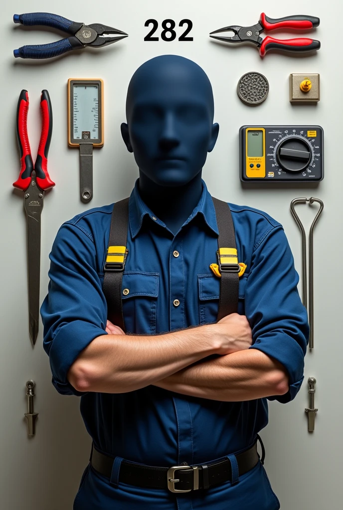 Profile picture for electrician, with tools, alicate de corte, screwdriver pliers voltammeter, wires and the number 282 in the center of the board