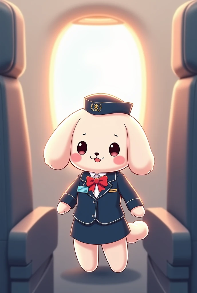 Grab the Cinnamoroll character and make it themed around the profession of flight attendant (stewardess), The closest thing to the original and kawaii, that does not look different from the original design