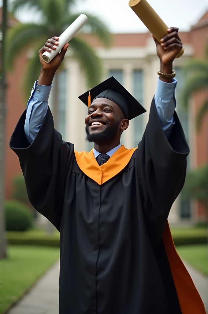 An African young man graduating from the University with tears
