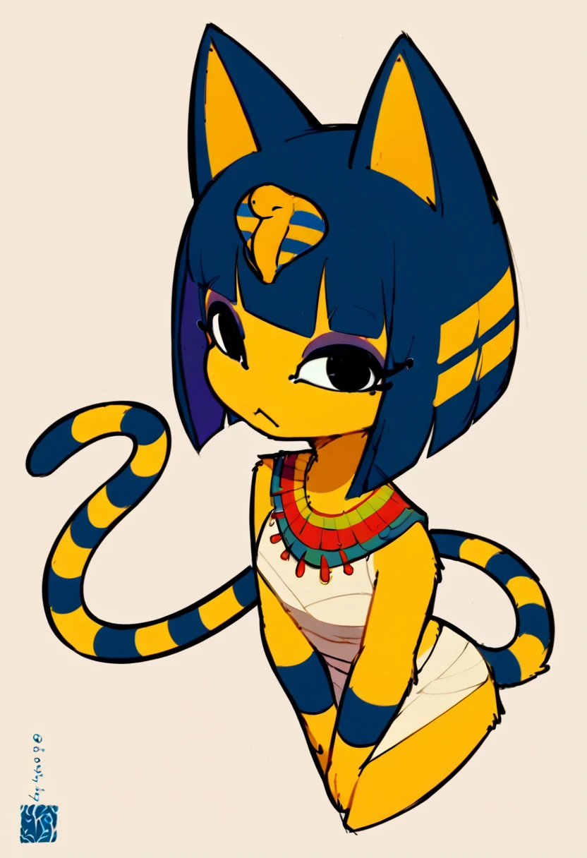 score_9, score_8_up, score_7_up, 1girl, furry, cat girl, ankha, solo, tail, short hair, cropped from above eyes, facing viewer, simple background,
