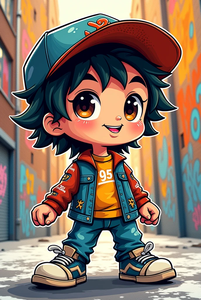 I want to create a graffiti style image of a cartoon character wearing a cap using only lines.