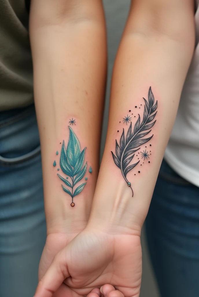 Create 2 small tattoos that can be done on the forearm near the wrist for a couple where she is the water element and he is the air element.