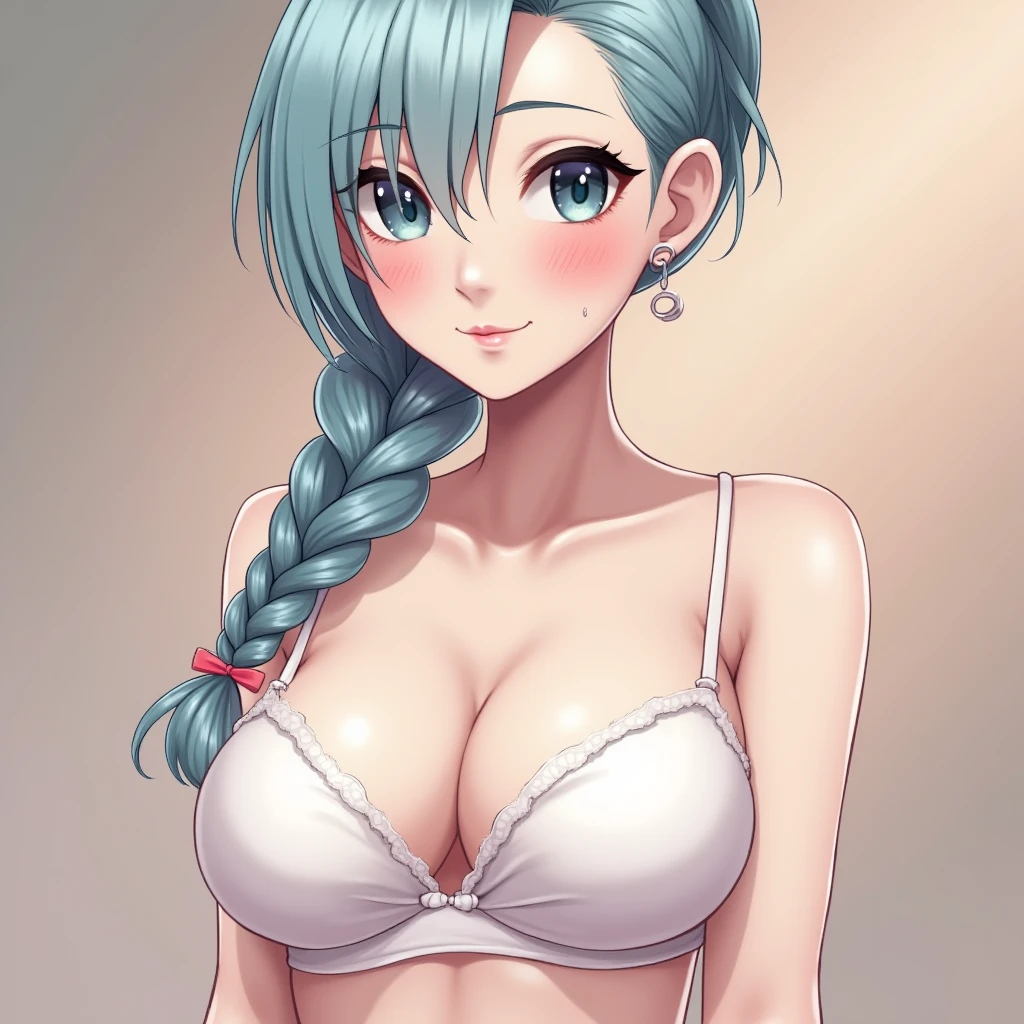 Generate a girl with face like this. Should have mature lactating tits with pink nipples