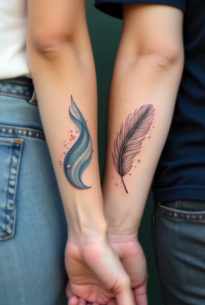 Create 2 small tattoos that can be done on the forearm near the wrist for a heterosexual couple where she is the water element and he is the air element. 