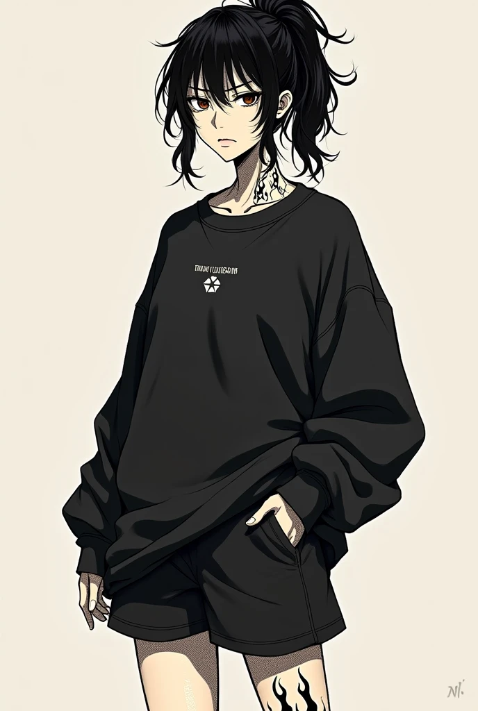 Un personnage dans le style de dessin du manga  Jujutsu kaisen. Elle a les cheveux noirs légèrement bouclés. Elle a la peau pâle et des yeux d'un marrons foncés. Elle a un air froid sur le visage, peu aimable mais pas hostile non plus. Elle a des tatouages semblables à des ombres de flammes qui remonte sur son cou.  Elle a souvent les cheveux attachés en queue de cheval, laissant des mèches de cheveux retomber sur son visage. Son uniforme de jujutsu High est un sweat shirt oversize noir qui laisse apercevoir au niveau des trapèze un débardeur en dessous. On a aperçoit le symbole distinctif de l'école d'exorcisme de tokyo sur le bouton du col du sweat. Elle a un short large en bas avec des converses noires montantes. Elle fait 1m81. Elle a 21 ans, elle ne ressemble pas à une enfant 
