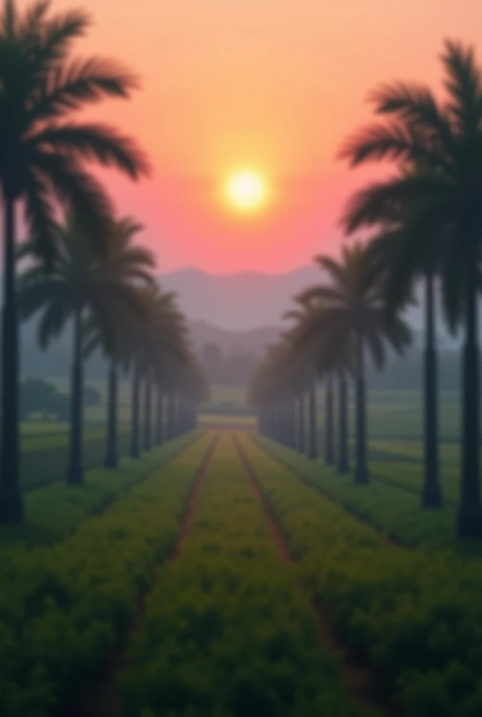A blurry capture of sunset from a plantation area