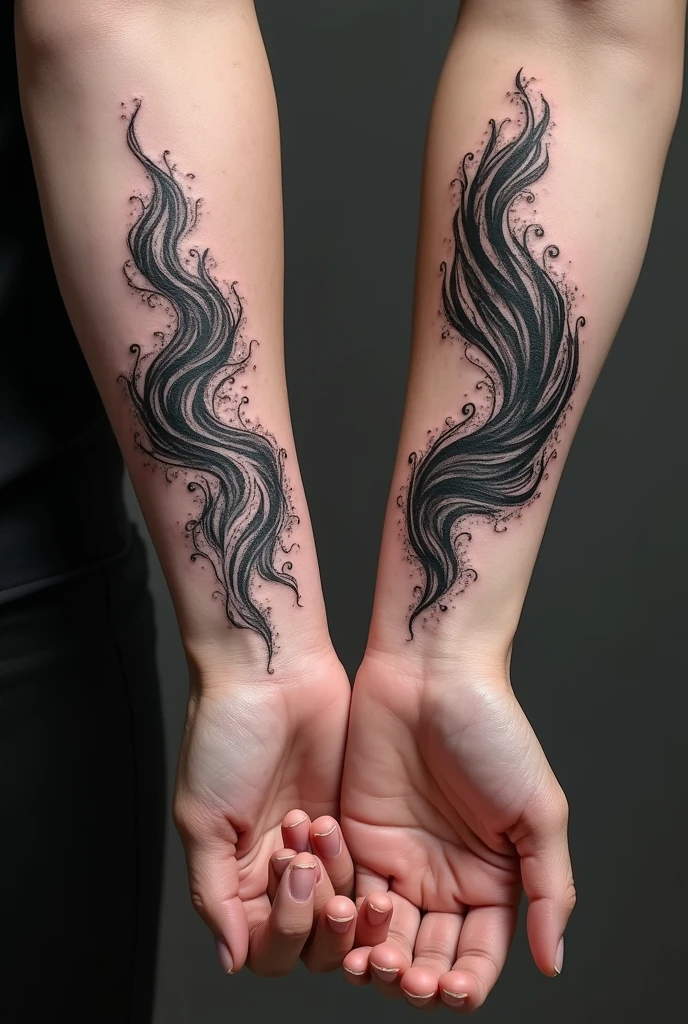 Create 2 animated black tattoos of 6 cm that can be done on the forearm near the wrist for a heterosexual couple where she is the water element and he is the air element.